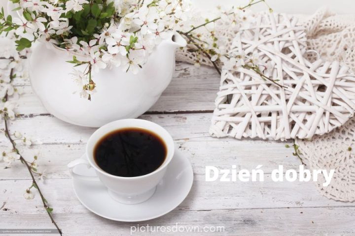 Kartka dzień dobry kawa i kwiaty pobrania za darmo online