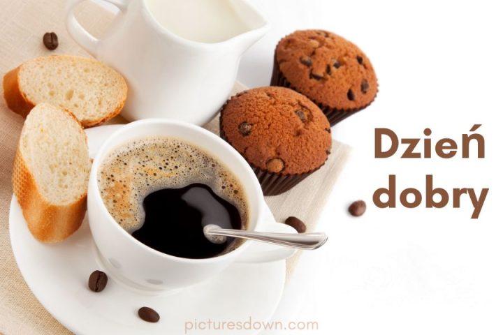 Kartka dzień dobry kawa i ciasto pobrania za darmo online
