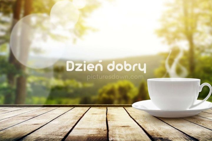 Kartka dzień dobry kubek kawy pobrania za darmo online