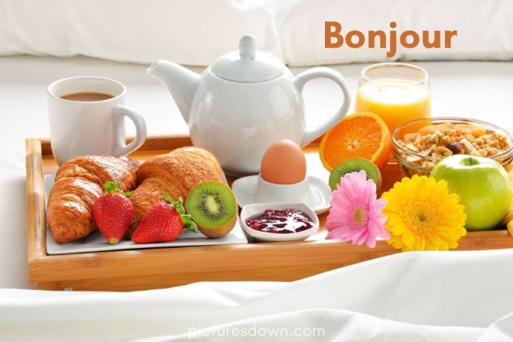 Image bonjour avec petit déjeuner au lit téléchargement gratuit