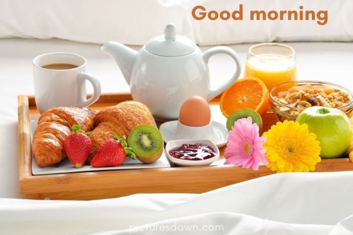 Good morning picture breakfast and bed and croissant download free