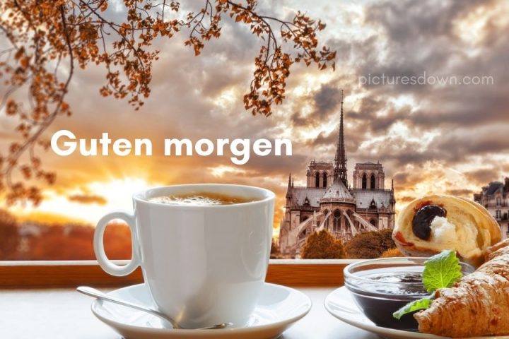 Guten morgen bild Kaffee und Croissants kostenlos herunterladen online