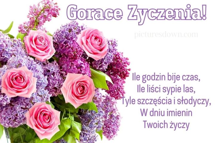 Kartka imieninowe darmowe liliowy i róże do pobrania za darmo