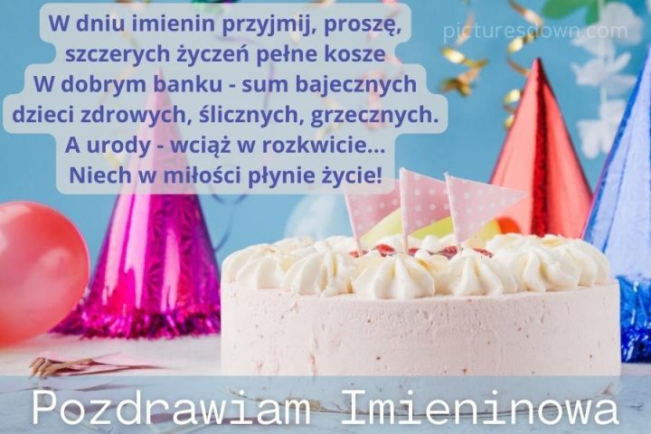 Kartki imieninowe z życzeniami białe ciasto do pobrania darmowe