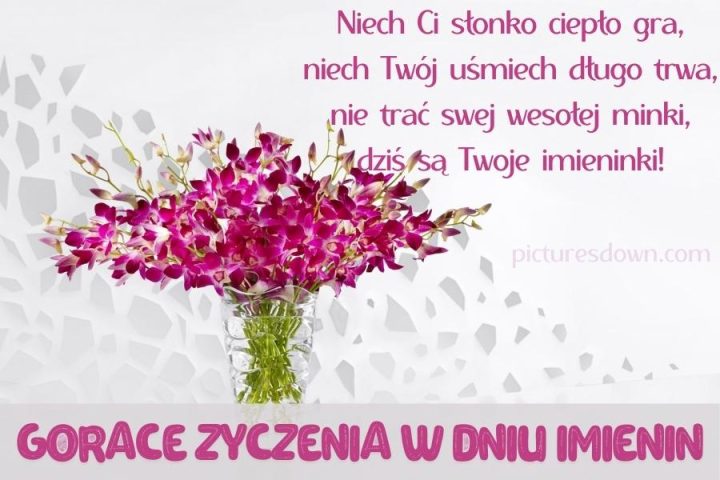 Kartki imieninowe z życzeniami kwiaty w wazonie do pobrania darmowe