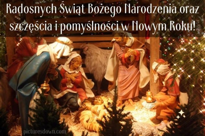 Kartka na boże narodzenie żłóbek z Jezusem do pobrania za darmo