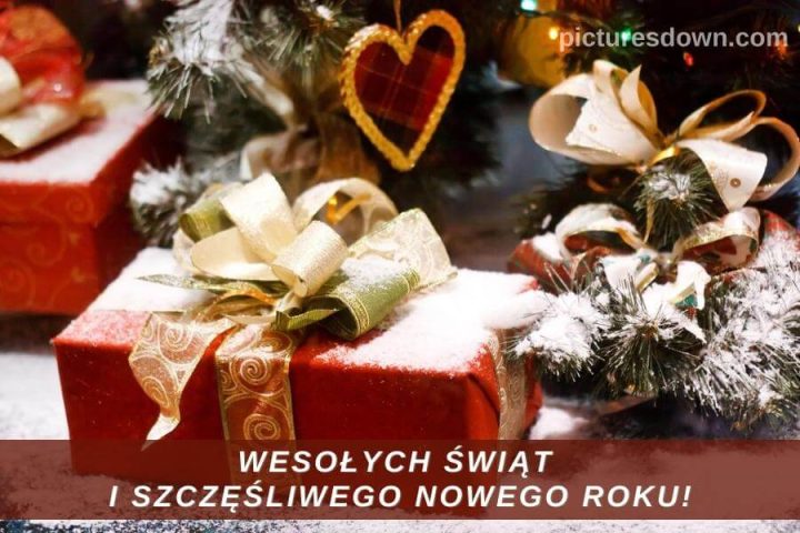 Kartka bożonarodzeniowe prezent na śniegu do pobrania za darmo