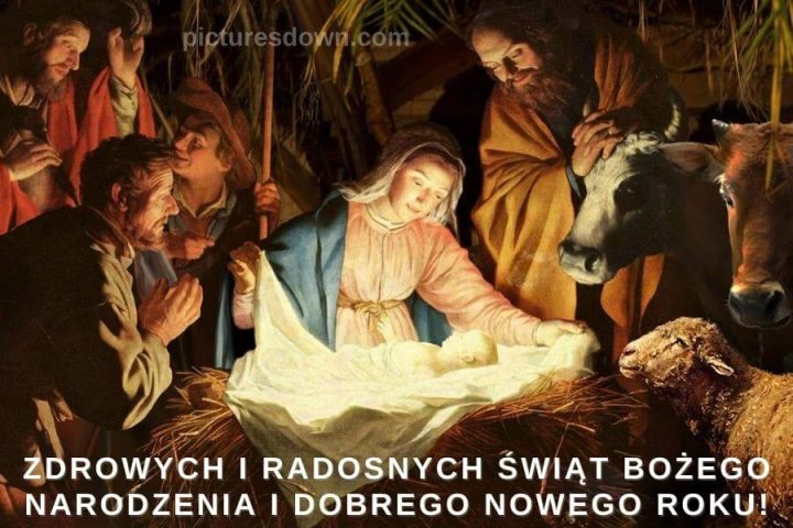 Kartka świąteczne Jezus w żłobie do pobrania za darmo