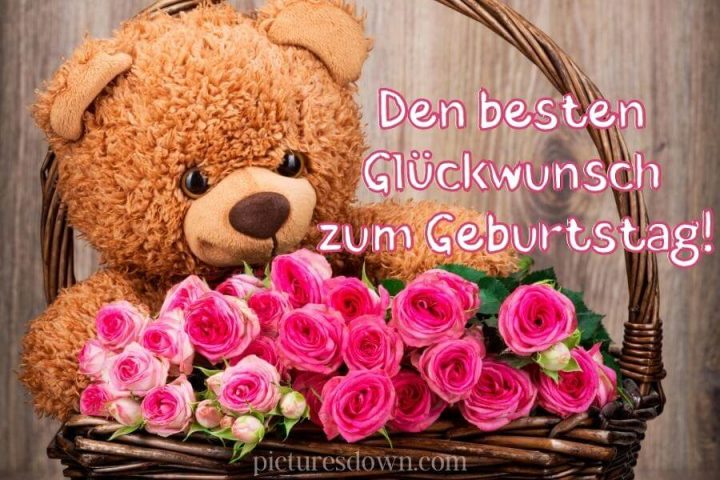 Geburtstag bilder kostenlos Teddybär und Rosen herunterladen