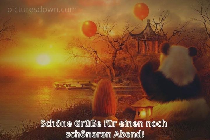 Guten abend bild Mädchen und Panda kostenlos herunterladen