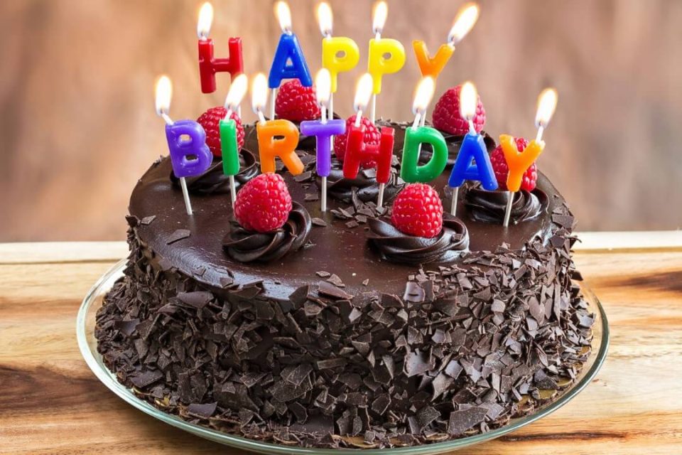 Happy birthday karte Schokoladenkuchen kostenlos herunterladen