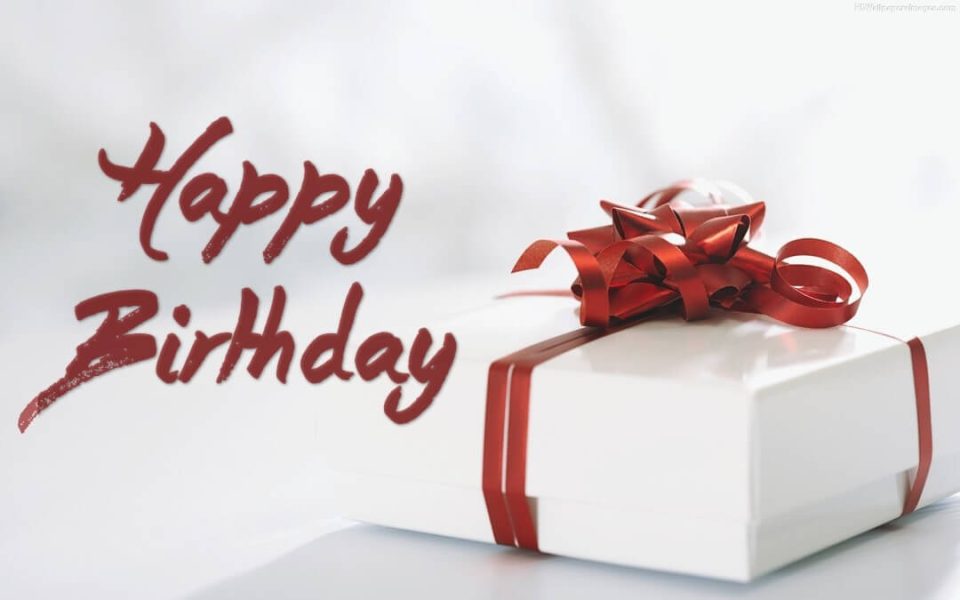 Happy birthday karte Geschenk mit Schleife kostenlos herunterladen