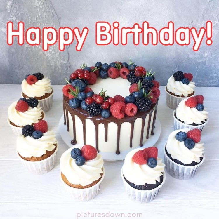 Happy birthday karte Muffins und Kuchen kostenlos herunterladen