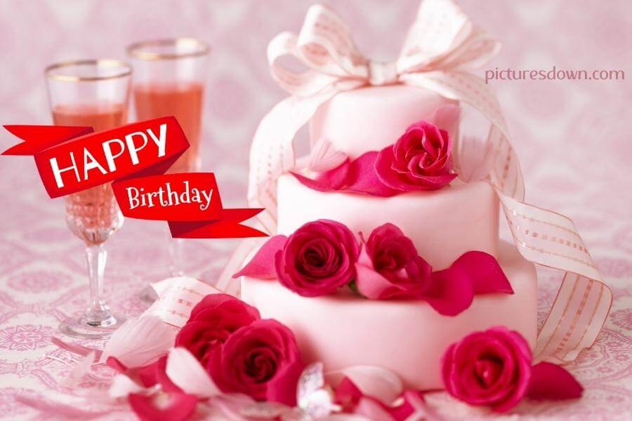 Bilder happy birthday blumen Rosen auf dem Kuchen kostenlos herunterladen