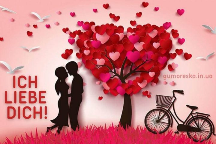 Bild ich liebe dich Baum der Herzen und Fahrrad kostenlos herunterladen