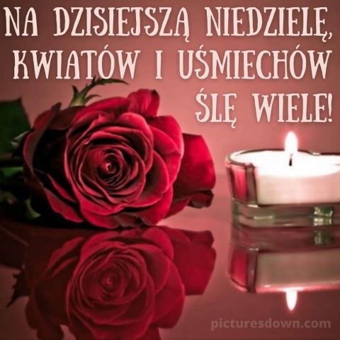 Kartka na niedzielę róża i świeca do pobrania za darmo