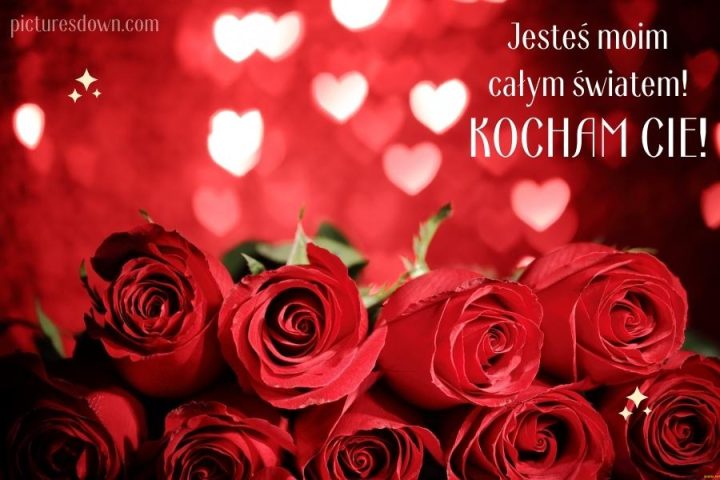 Kartka miłosne kocham cie z obrazem "czerwone róże" do pobrania za darmo