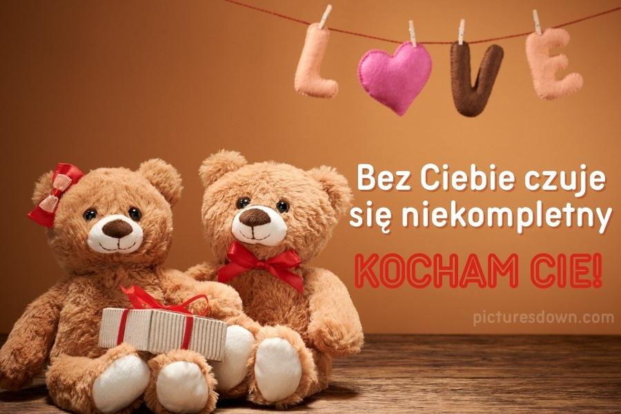 Kartka miłosne kocham cie z obrazem "dwa niedźwiedzie z prezentem" do pobrania za darmo
