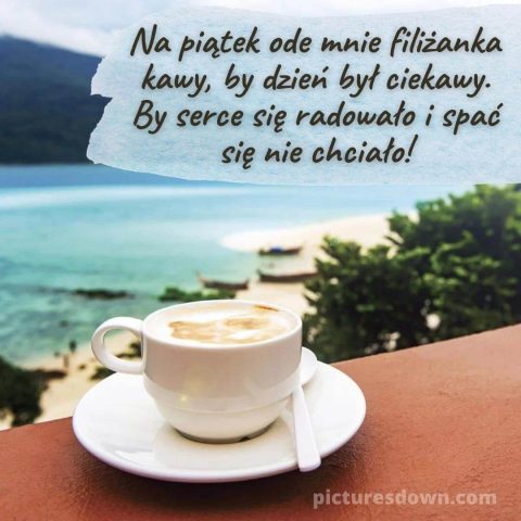 Kartka kawa na dzień dobry w piątek plaża do pobrania za darmo