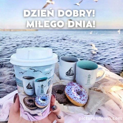 Kartka kawa na dzień dobry w piątek mewy do pobrania za darmo