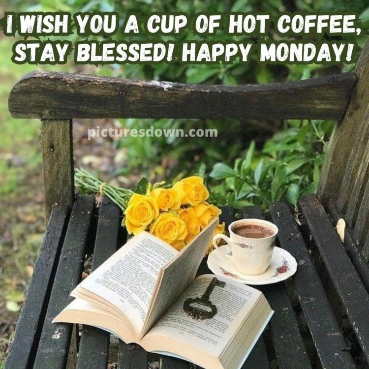 Happy monday image coffee book and flowers free download