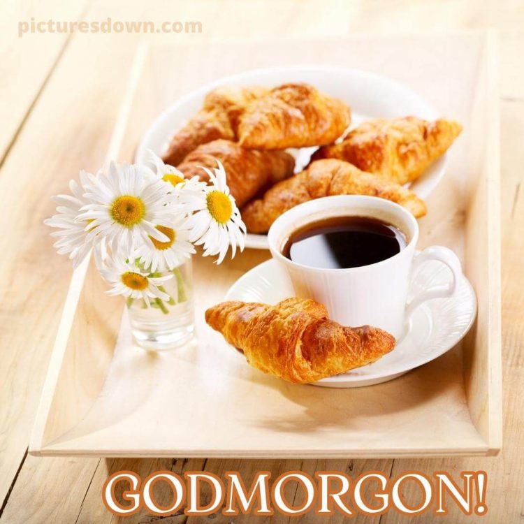 God morgon kaffe bild croissanter och blommor ladda ner gratis