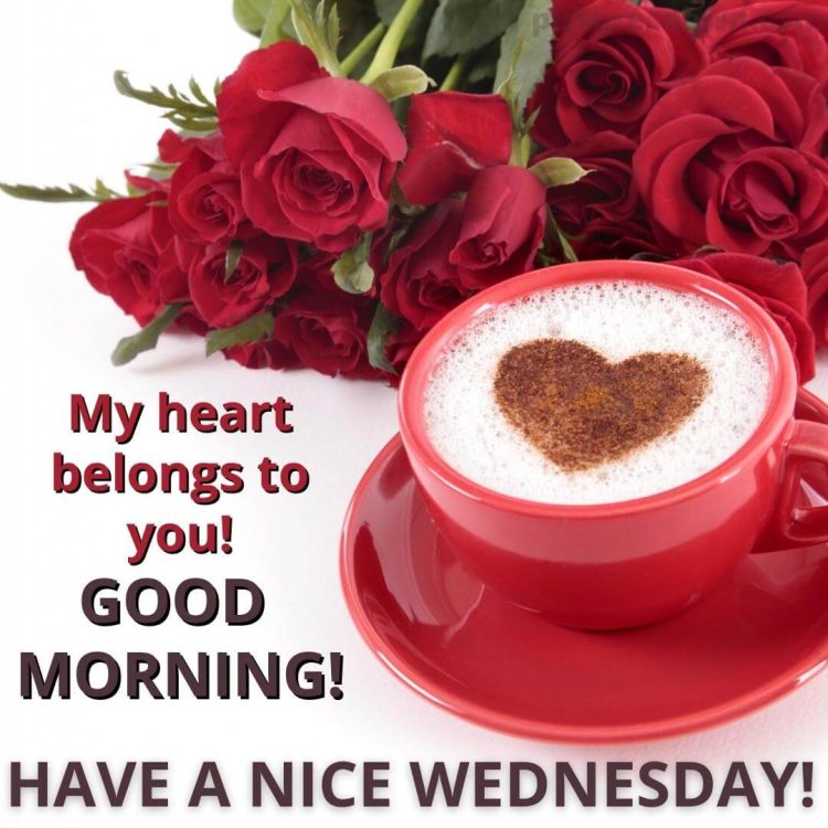 Good morning wednesday love image roses and coffee free download