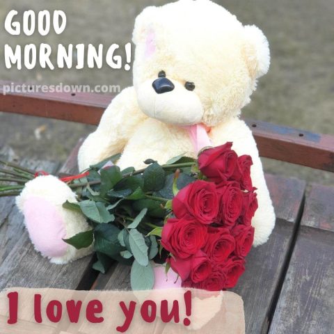 Good morning saturday love image bear with a bouquet free download