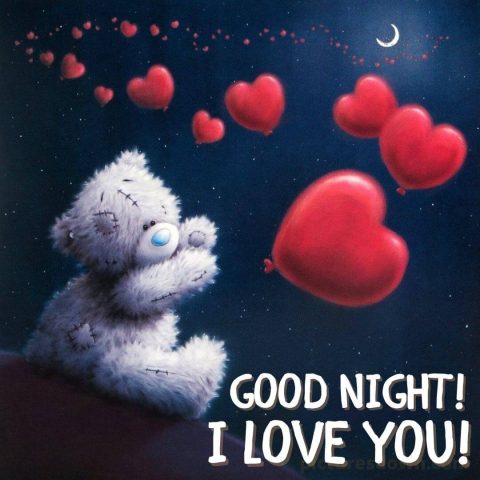 Good night image with love bear and hearts free download