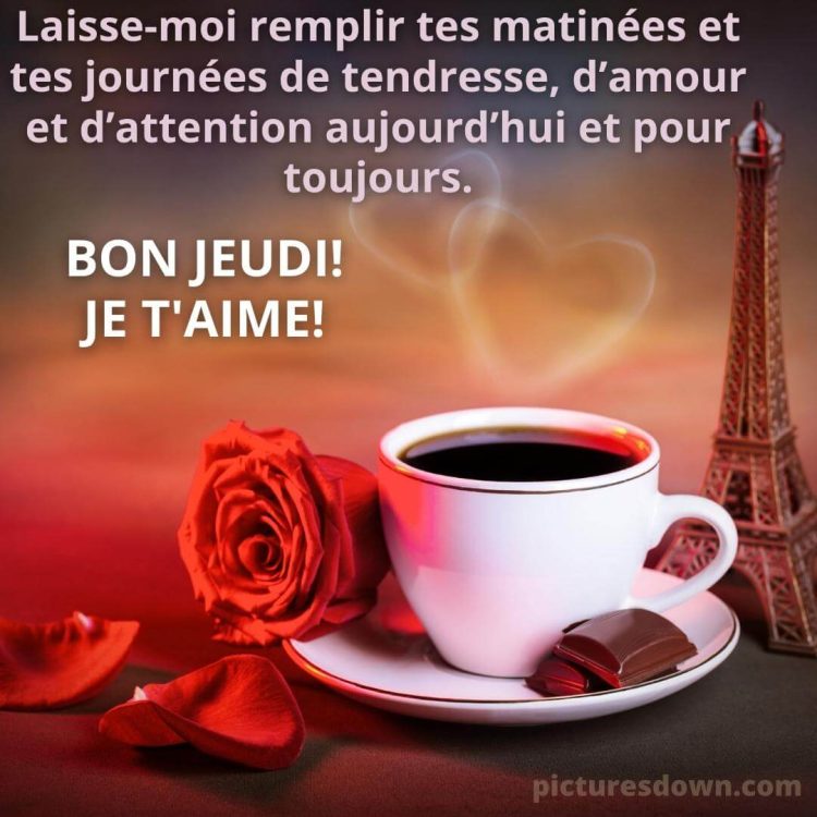 Bonjour jeudi mon amour image rose et café gratuite