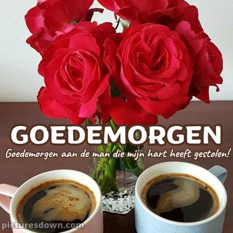 Goedemorgen liefde afbeelding koffie en bloemen gratis
