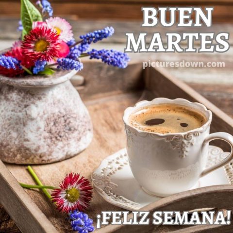Buenos días feliz martes con café imagen hermosas flores descargar gratis