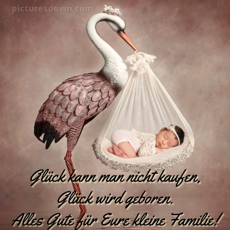 Glückwunsch zur geburt bild Storch und Baby kostenlos