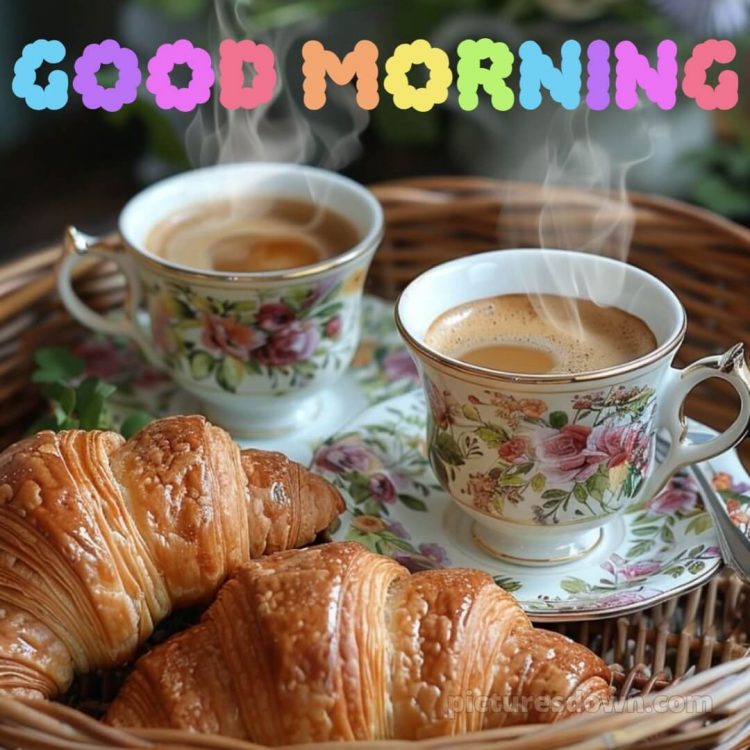 Good morning romantic picture coffee and croissants free download
