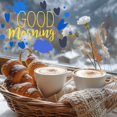 Good morning romantic images picture coffee and croissants free download