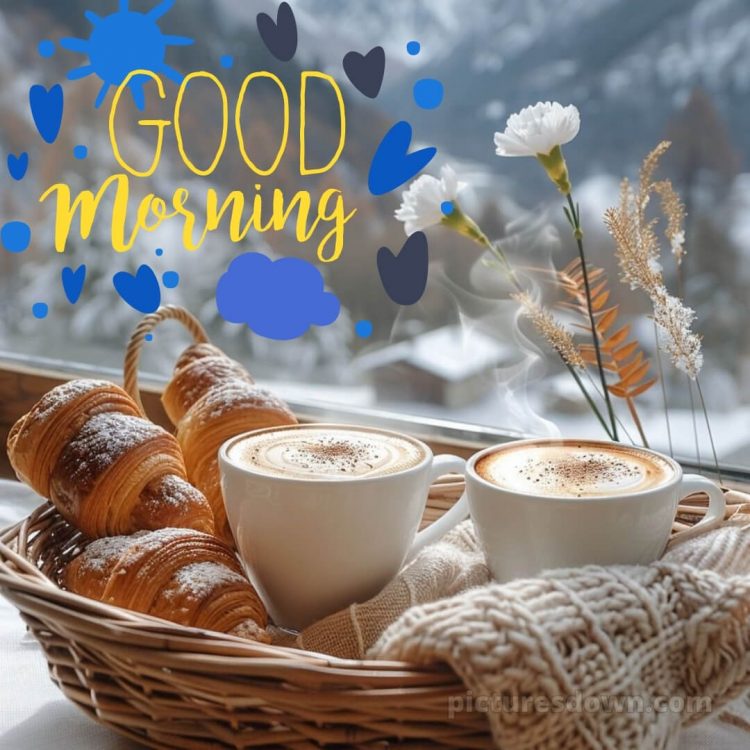 Good morning romantic images picture coffee and croissants free download