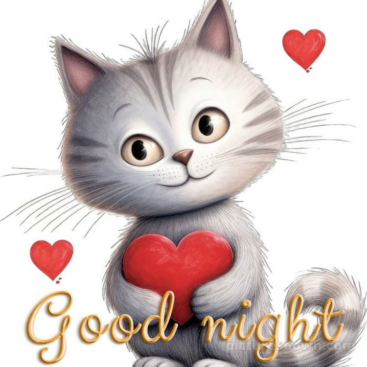 Good night image love picture cat with a heart free download