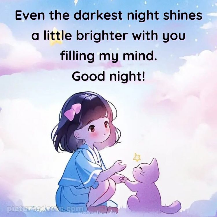 Good night love quotes picture little girl and cat free download