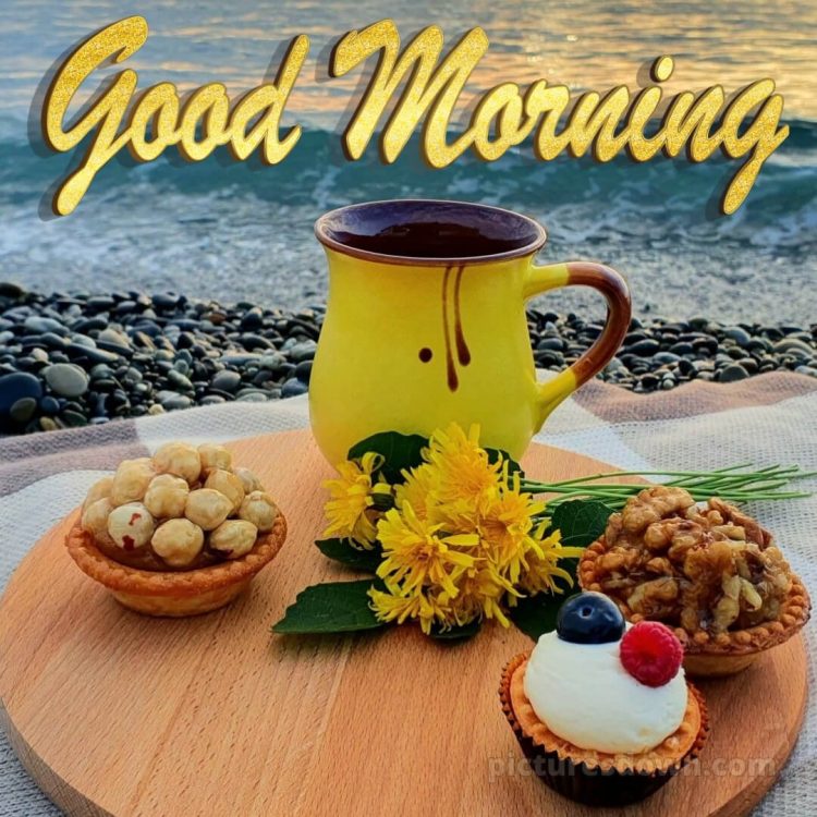 Romantic good morning images picture breakfast by the sea free download