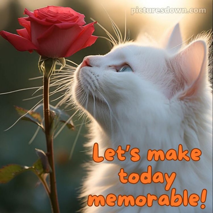 Good morning romantic rose picture white cat free download