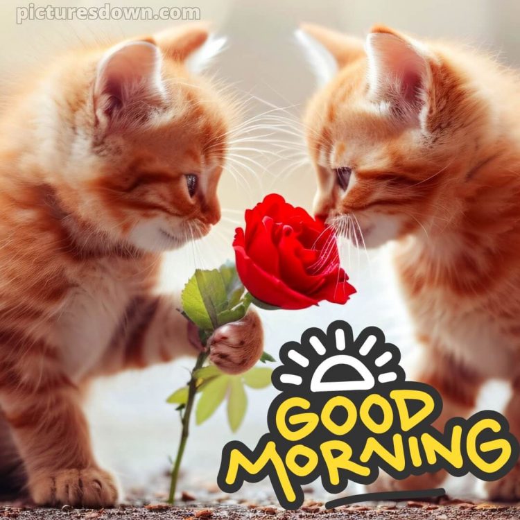 Good morning romantic rose picture two cats free download