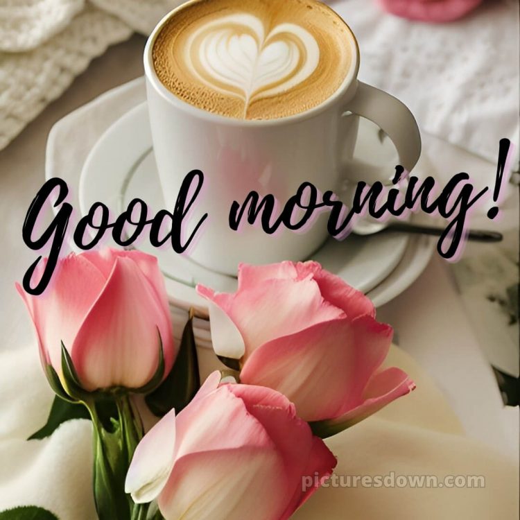 Good morning romantic roses picture coffee with milk free download