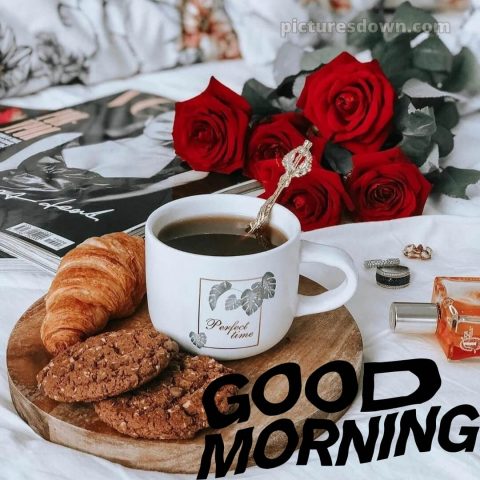 Love romantic good morning rose picture croissant free download