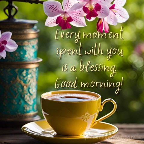 Romantic good morning message picture yellow cup free download