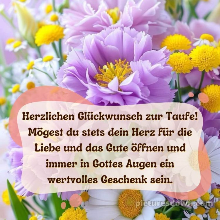 Karte Glückwünsche zur Taufe modern bild Blumen kostenlos