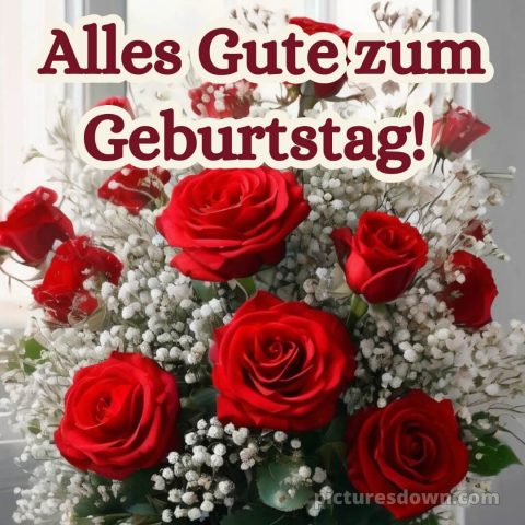 Blumenstrauß herzlichen glückwunsch zum geburtstag bild rote Rosen kostenlos