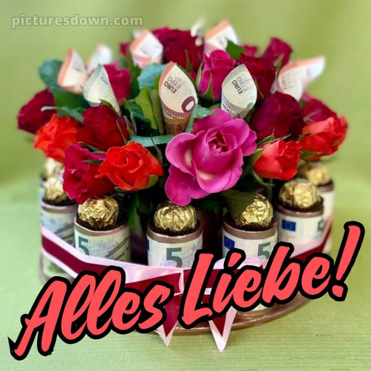 Geburtstag blumenstrauß mit geld bild Süßigkeiten kostenlos