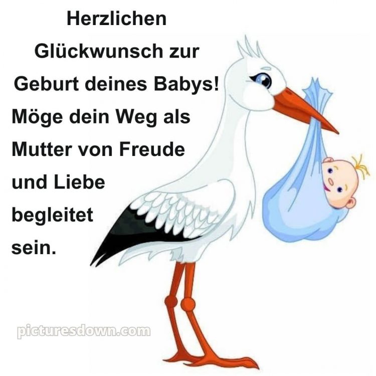 Glückwunsch zur geburt 1 bild Storch kostenlos