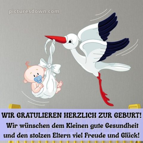 Baby Glückwünsche bild Storch und Kind kostenlos