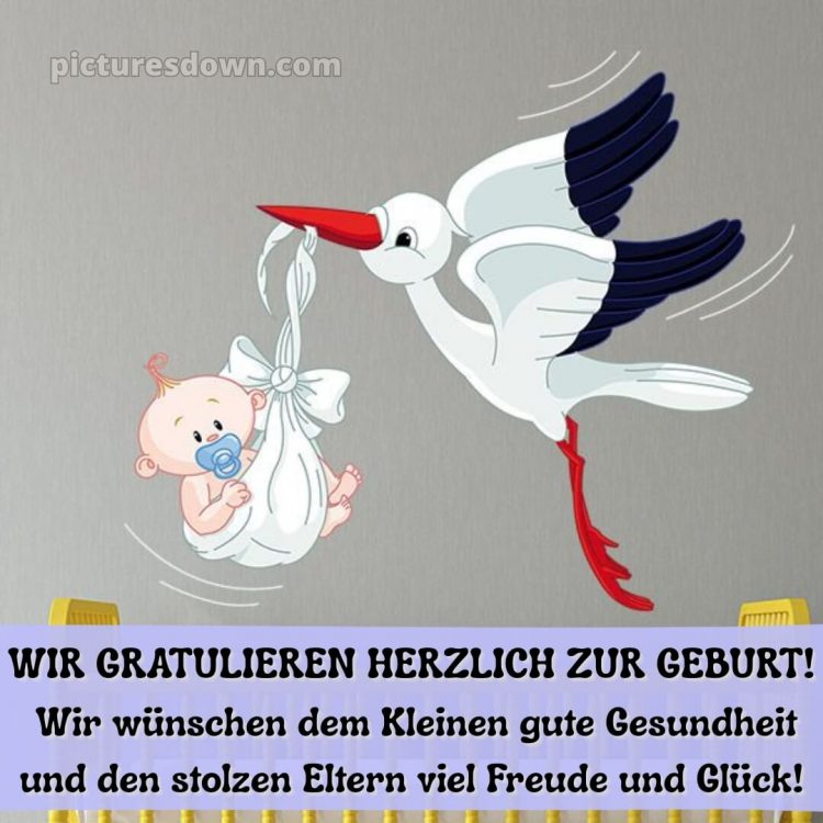 Baby Glückwünsche bild Storch und Kind kostenlos